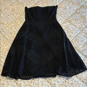 White House Black Market Black Strapless Dress with Geometric Cut-Outs